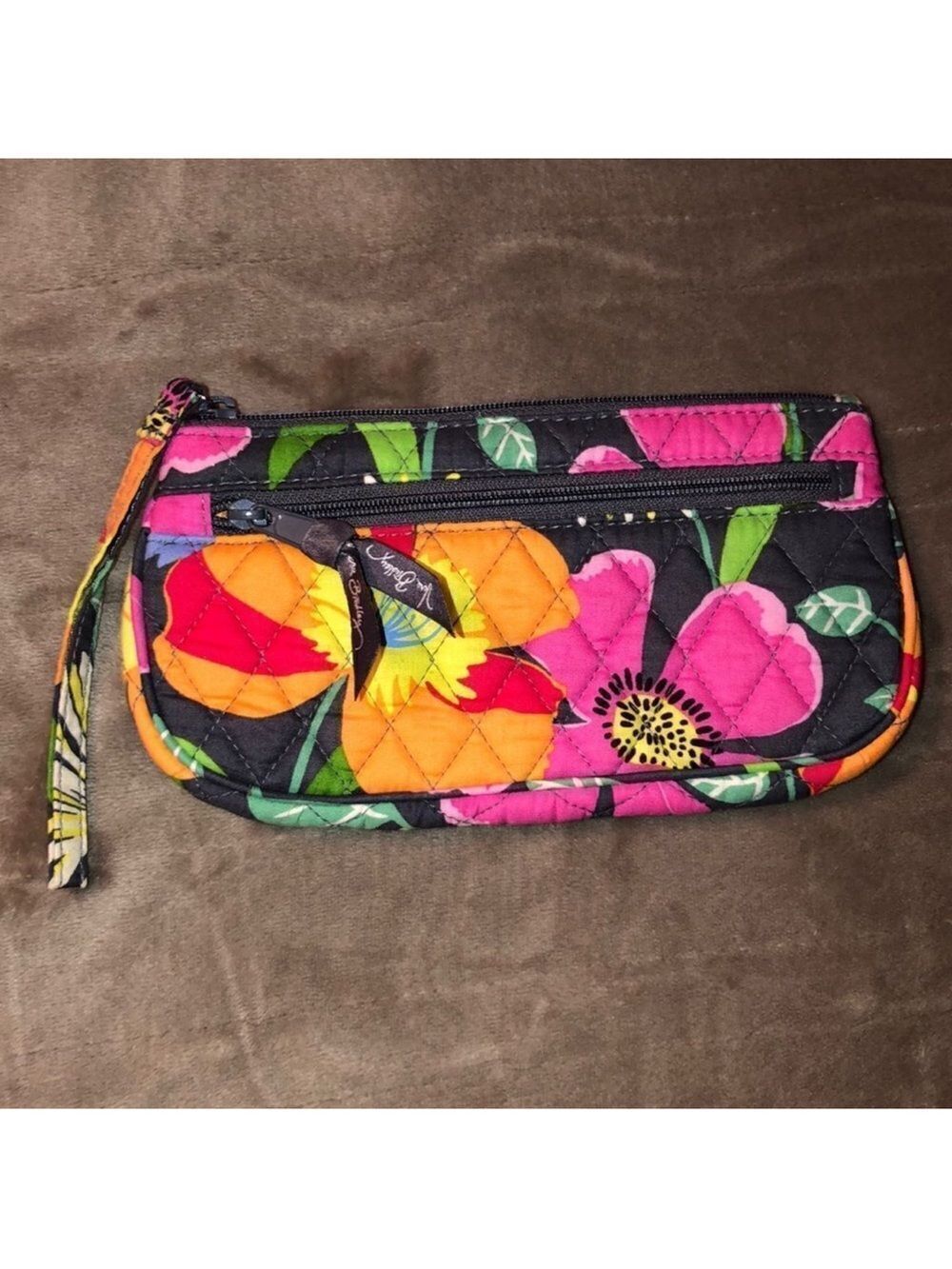 Vera Bradley Quilted Floral Gray Pink Green Orange Wristlet Wallet Jazzy Blooms